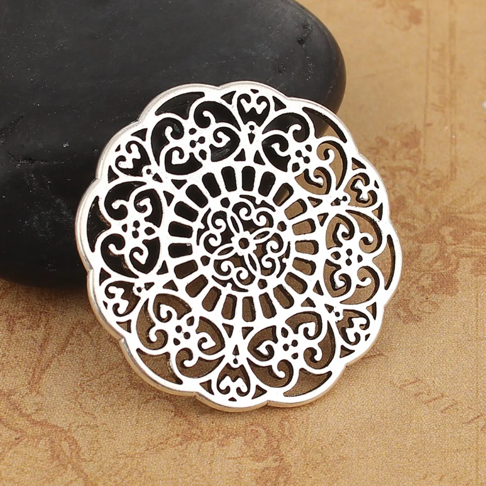 DoreenBeads Hollow Flower Zinc Based Alloy Connectors Round Silver Color Filigree Wholesale 31mm(1 2/8