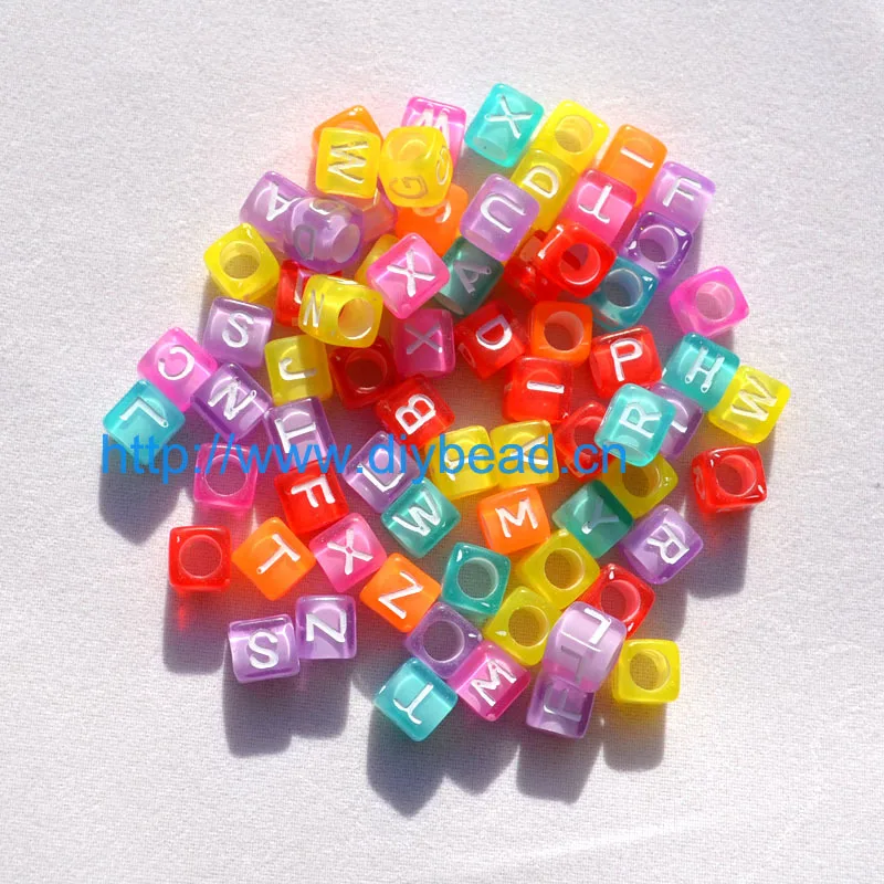 200 pieces/lot DIY necklace accessories,Acrylic Sugar Beads,7MM square Shape,mix Color letter Beads