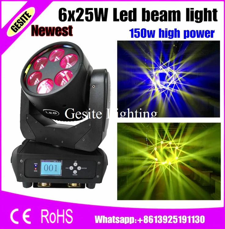 4pcs/lot LED Beam Moving Head Stage Light 6x25W RGBW Mobil head light Quad LEDs Movings