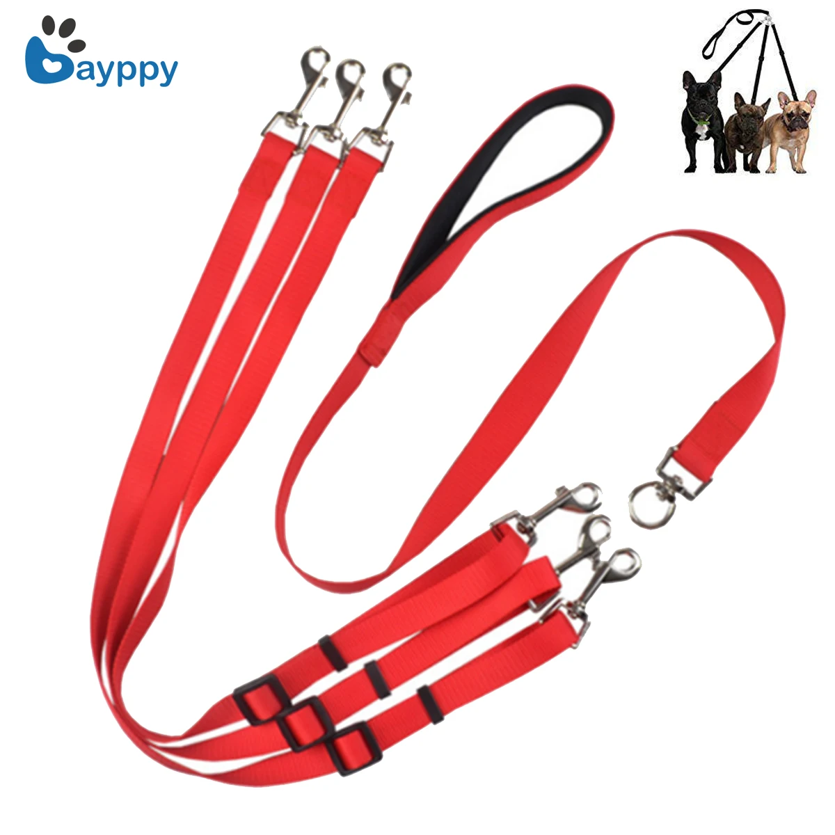 140cm Heavy Duty Nylon 3 Way Triple Coupler Pet Dog Walking Leash With Padded Soft Handle Dogs 3 in 1 Traction Rope Pet Supplies