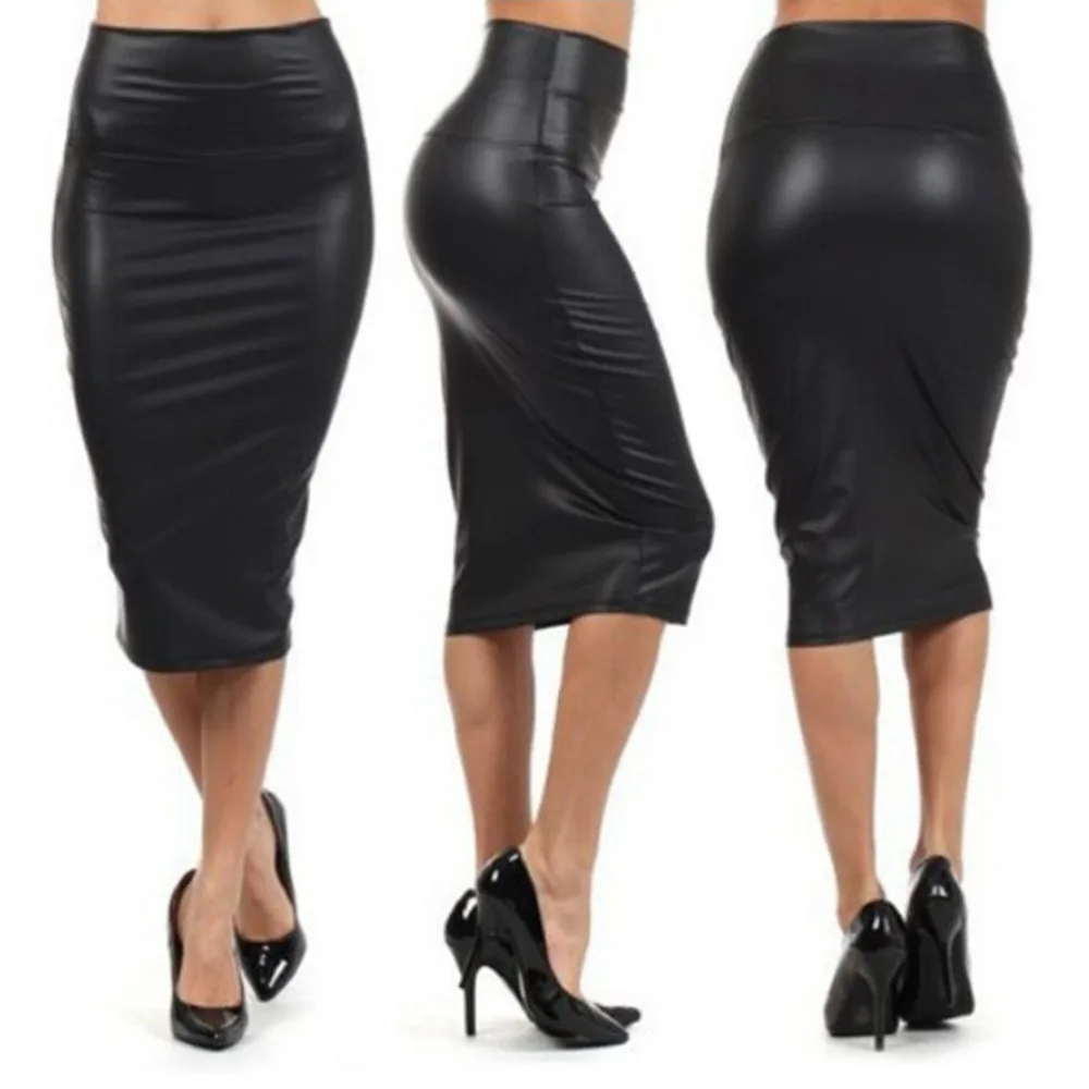 

High Waist Pencil Skirts Club Vintage Bodycon Midi Skirt Plus size PU Leather Skirt Sexy jupe faldas S,M,L,XL,2XL,3XL