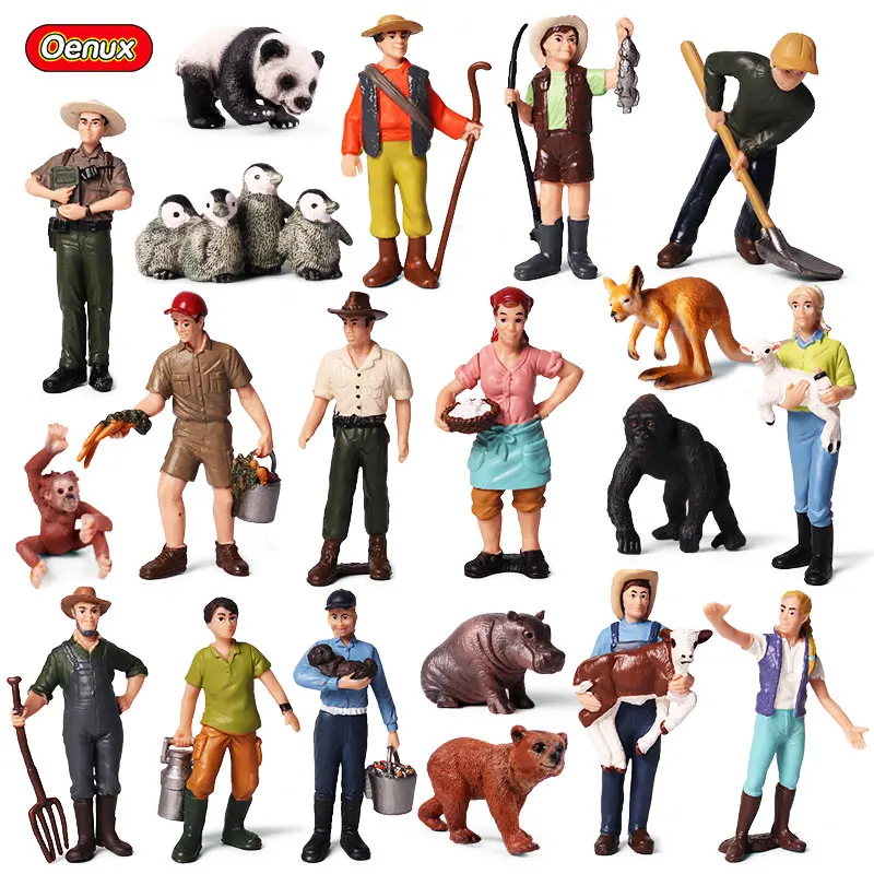 Oenux Lifelike Farmers Model Simulation Feeder Breeder Shepherd Action Figures Dog Animals Figurine Miniature Cute Toys For Kids