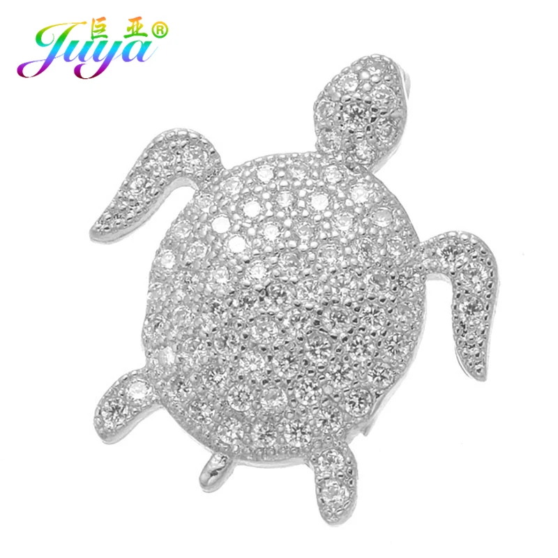 Juya DIY Jewelry Findings Supplies Micro Pave Zircon Copper Turtle Charm Pendants For Women Men Handmade Pendants Jewelry Making