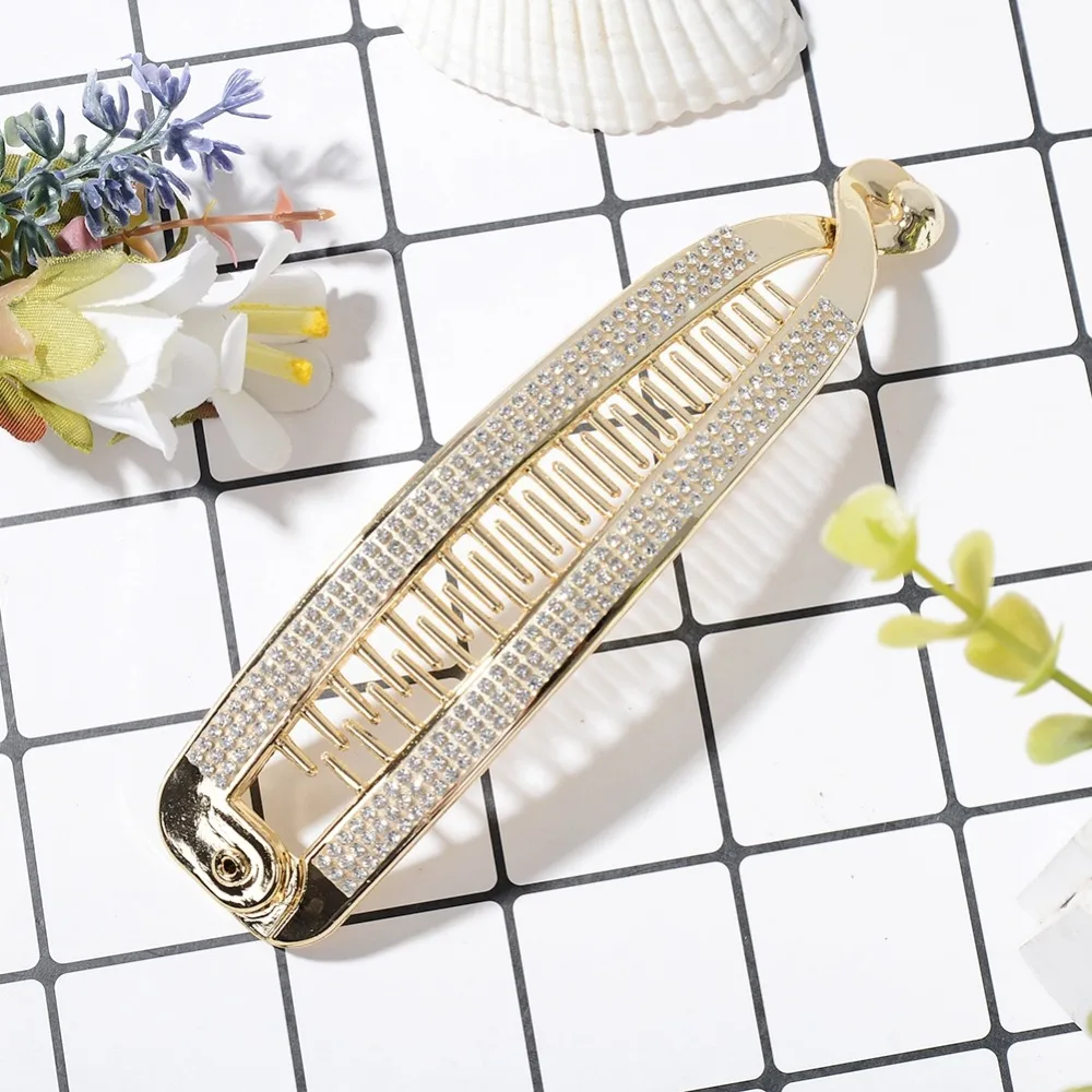 Women Chic Hair Accessories Rhinestone Simulated Pearl Hair Claws Clips Acrylic Banana Twisted Flat Shark Hair Grips Clamp Crab