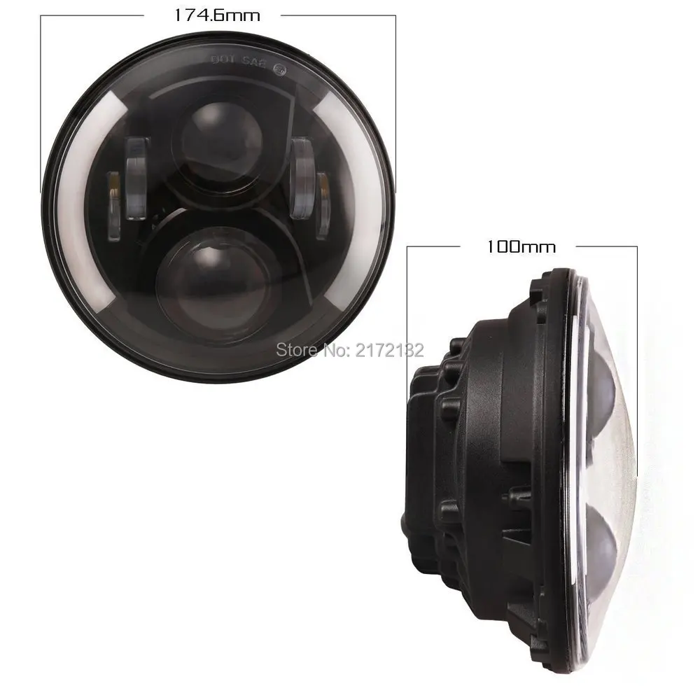 1pair 7inch hi/lo Led headlight with daytime running angel eye light canbus anti flicker