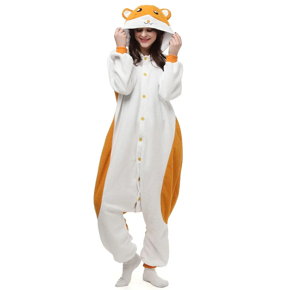 Men Animal Hamster Hamtaro Hooded Pajamas Costume Winter Women Onesies Adult Pyjamas Cosplay Homewear For Halloween Xmas party