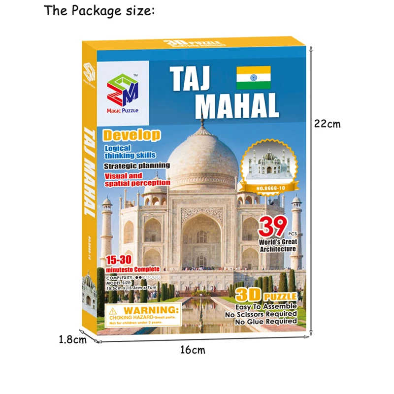 New Arrival 3D Puzzles Taj Mahal  Builing Model Toys Educational Toy for Kids 3D Dimensional Jigsaw Puzzle Toys for Christmas