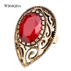 Vintage Indian AAA Cubic Zircon Antique Gold Finger Rings For Women Hollow Water Drop Ring Female Bohemian Turkish Jewelry