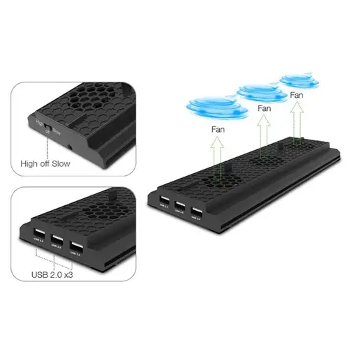 Imagen 2 del producto Nuevo soporte Vertical para Xbox one X con 3 ventiladores de refrigeración + 3 puertos USB Hub Base de refrigeración Vertical/buje para consola de juegos Xbox One X