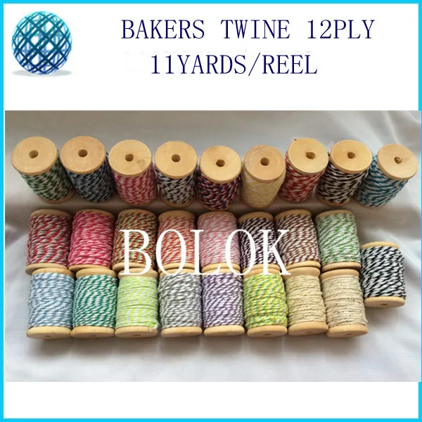 10cs/lot 32 color choose 12ply cotton Bakers twine (11yards/wooden reel )twisted cotton string for gift packing, wedding, party