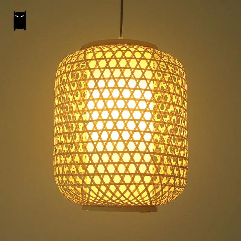 

Bamboo Wicker Rattan Lantern Shade Pendant Ligth Fixture Rustic Asian Art Deco Hanging Lamp Avize Restaurant Tea Dining Room