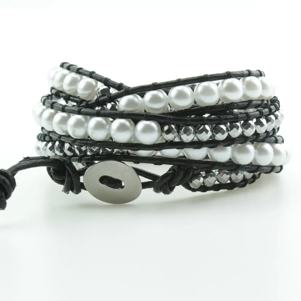 Drop Shipping Multi-Layer P E A R L and Hematite Bead 5 Times Wrap Statement Bracelet Collection