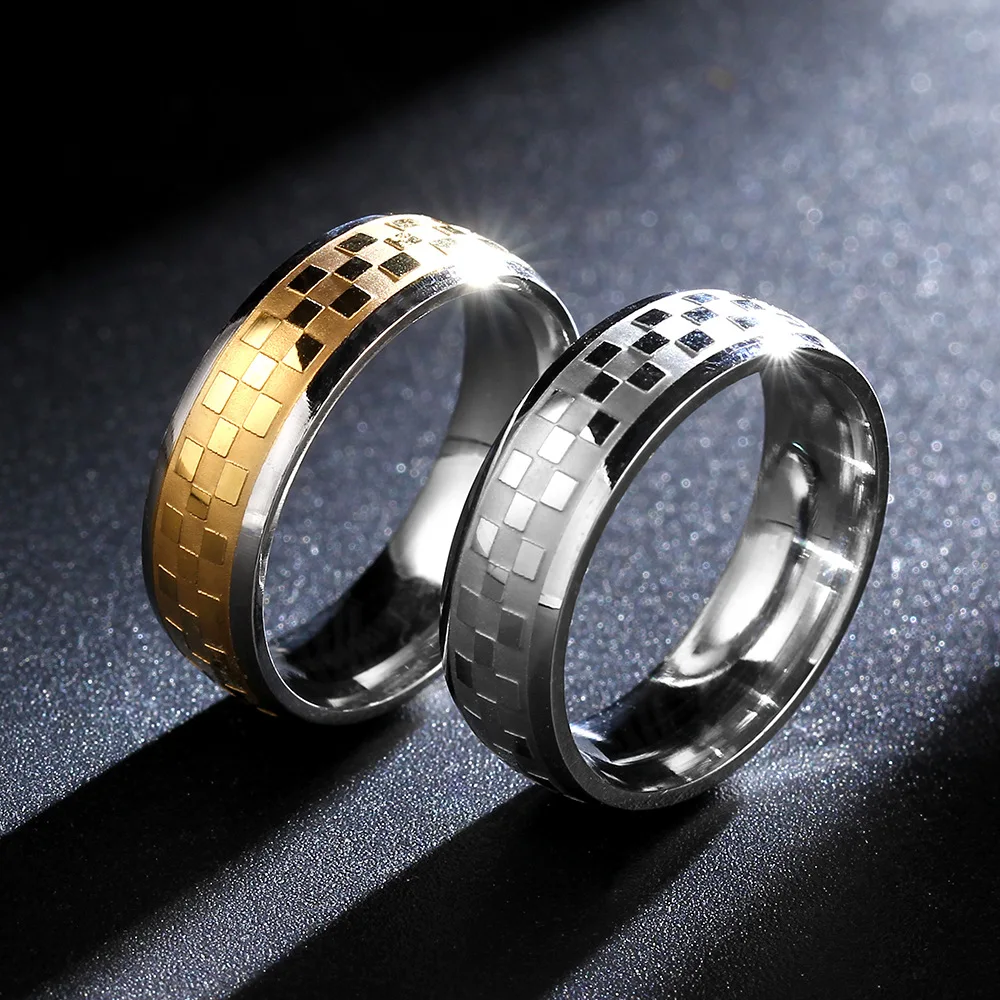 KNOCK Personalized Gold-color Wedding Bands Ring for Women Men Jewelry 6mm Stainless Steel Engagement Ring Anniversary Gift