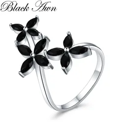 2026 New bijoux Trendy Silver Color Fashion Jewelry Black Spinel Engagement  Ring for Women Anillos Mujer G069