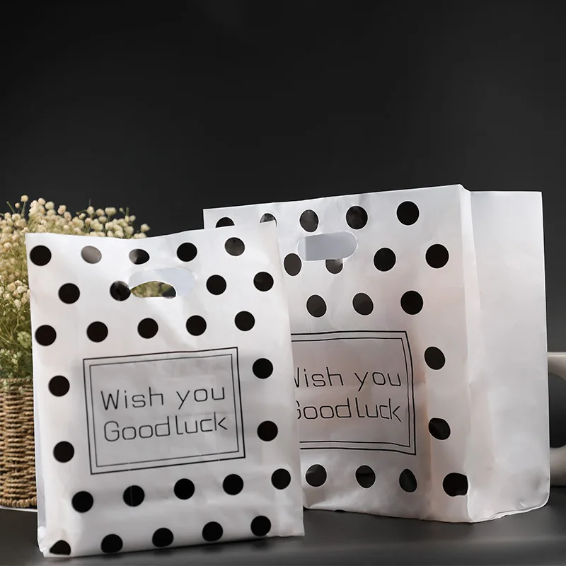 White polka dot Plastic Gift Bags, Plastic shopping bags, Retail Bags, Party Favor Bag 50pcs/lot