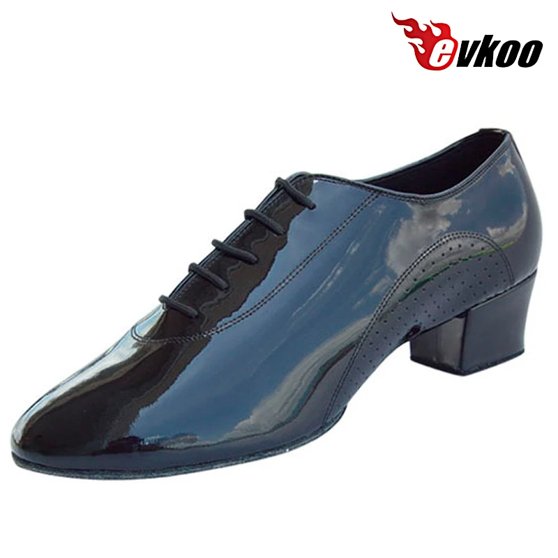 Evkoodance Customsized Noir Cuir Verni Latine Salsa Chaussures De brev4 cm Talon Flexible Semelle Cuir PhtalShoes Evkoo-161