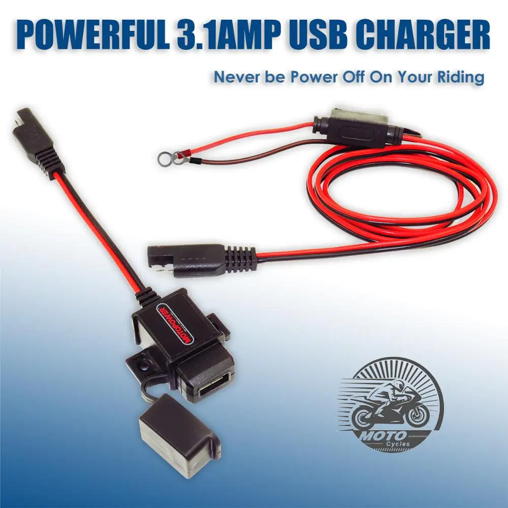 MOTOPOWER MP0609A 3.1Amp Waterproof Motorcycle USB Charger Sae to Adapter for Phone and GPS Charge on the Road