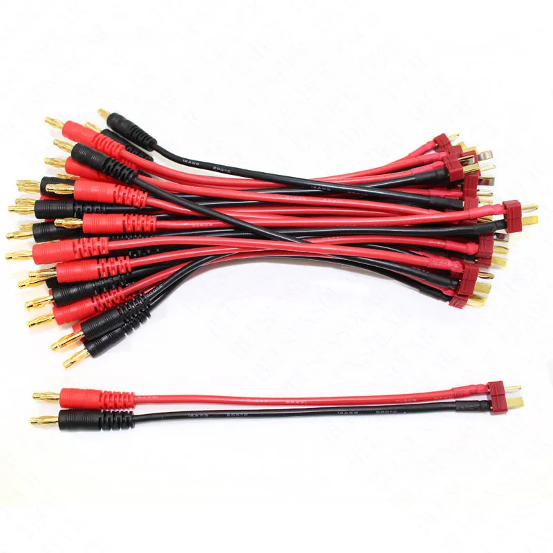 100pcs/lot OEM quality T Deans Plug to 4mm Banana Connector RC Connector Cable 14 AWG silicone 150mm