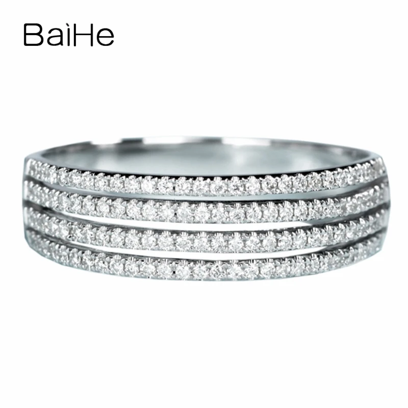 BAIHE Solid 14K White Gold 0.30ct H/SI Natural Diamond Ring Men Women Wedding Engagement Trendy Fine Jewelry Anel de diamante