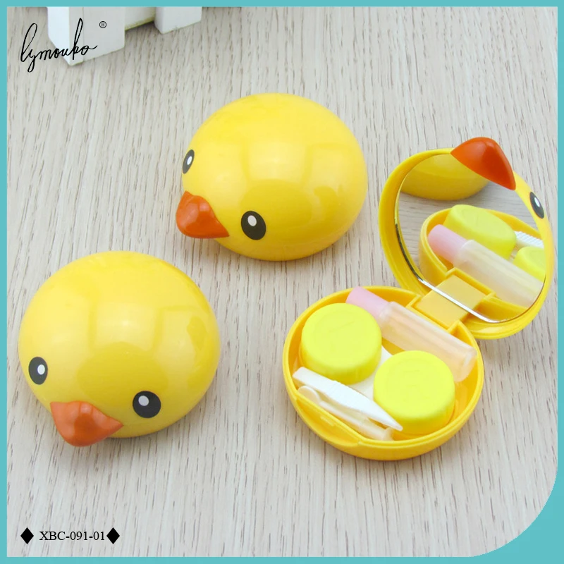 Lymouko Lovely Yellow Little Duck Head Portable with Mirror Contact Lens Case for Women Travel Container Lenses Box