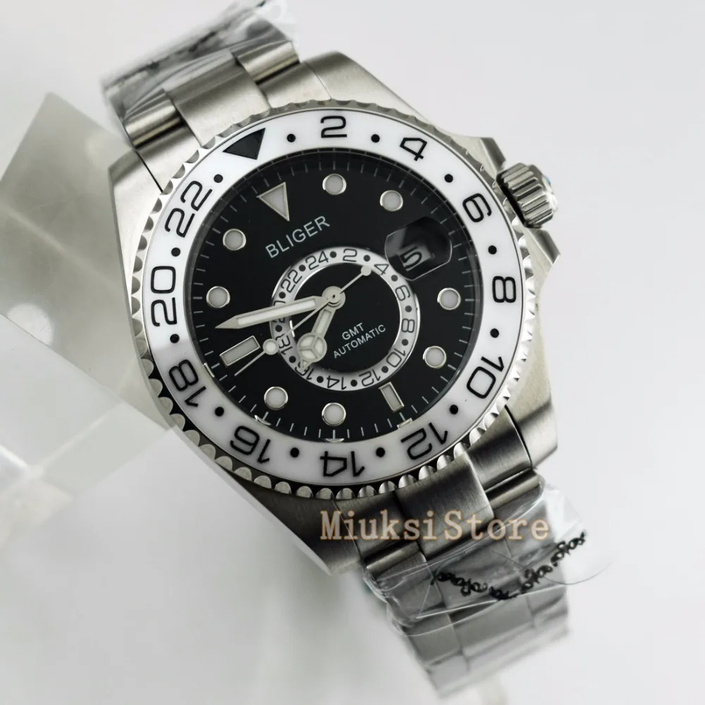 

43mm black dial Ceramic Bezel Luminous GMT Date Automatic Men's Watch Date&day Classique Relogio Feminino Blanc Femmes Dames