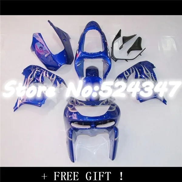 Hey-White flames blue For KAWASAKI NINJA ZX9R 00-01 00 01  ZX-9R Body ZX 9R 9 R ZX9 R White 00 01 2000 2001 Fairing for Ninja