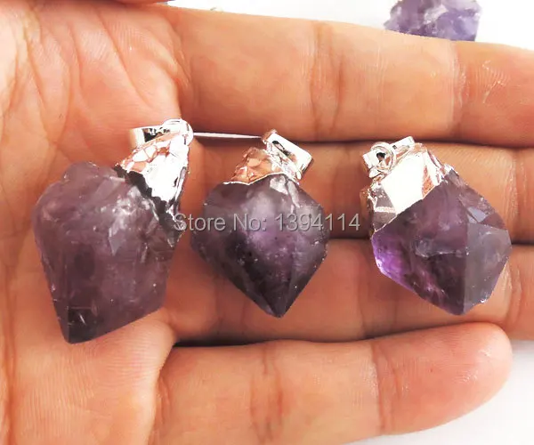 Natural Amethyst Point Irregular Shape Pendant With Top Silver-plated Approx 35*18mm