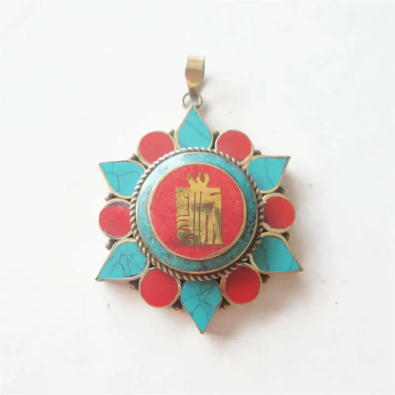 TGB212 Nepal Vintage Big Flower Pendants Tibetan Prayer Box Amulet Pendants Lockets OM EYE KALACHAKRA