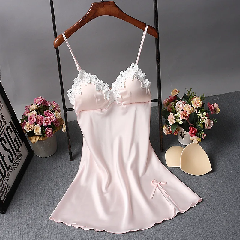 Brand New Chinese Women Robe Satin Nightgown Sexy Nightshirt Sleepwear Lace Bath Gown Summer Casual Home Night Dress Nighty