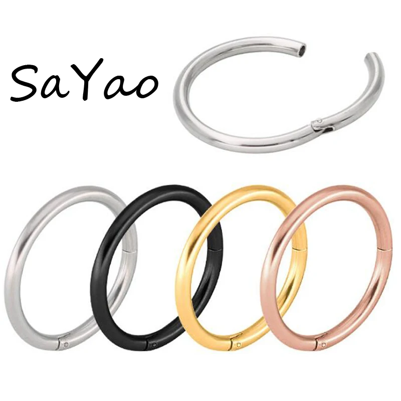 SaYao 1 Piece Big Size Nose Unisex Lip Ear Nose Cartilage Septum R ing Hoop Earring Steel Segment Clip on Helix Tragus Earring