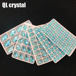 ALL Size QL Crystal 2019 popular Lake blue Drops Sew On Crystals for Craft Sewing On Rhinestone 2 Holes DIY Garment Dress Making