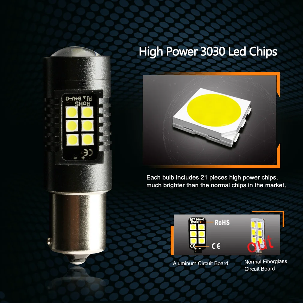 2pcs 1200LM 1156 BAU15S LED Bulb Car Fog Light Tail Driving Lamp DRL Auto Turn Signal Reverse Lights 6000K 3030 21SMD 12V D035
