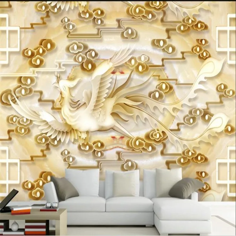 

wellyu Custom large mural Fung Mo nine days Marble living room TV background wall relief Phoenix background wall wallpaper