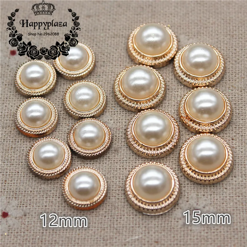 12mm/15mm/17mm Oro Doppio Cerchio di Perle di Plastica della parte posteriore Piana Della Decorazione del Tasto di Cucito Del Mestiere accessori