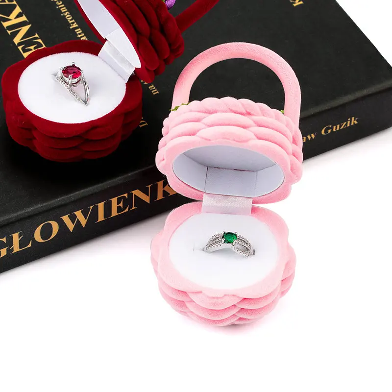 1 Piece cute Flower basket Velvet Wedding Engagement Ring Box Gift Box Holder for Earrings Necklace Display Jewelry case