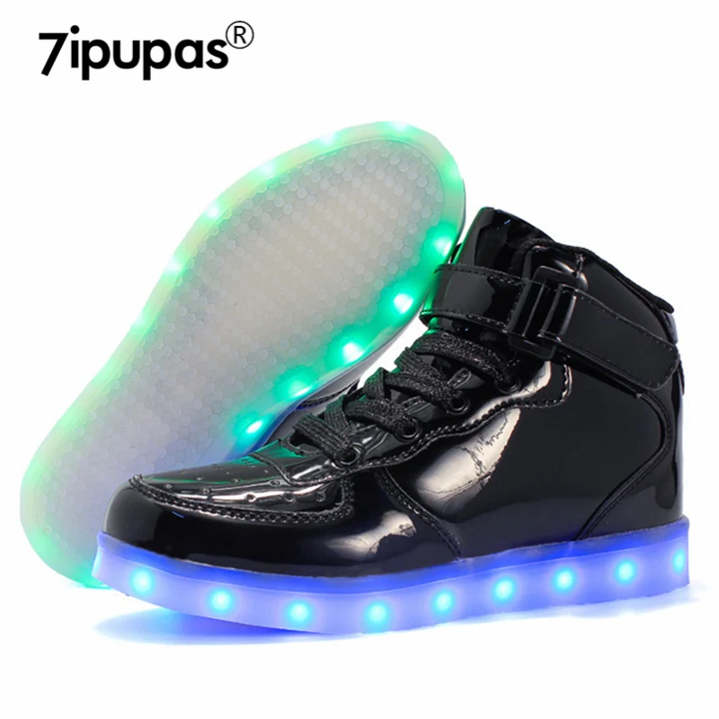 7ipupas Mirror Black high-top kids shoes 25-42 casual Classic led sneakers Colorful lamp Durable Luminous sneakers for boys girl