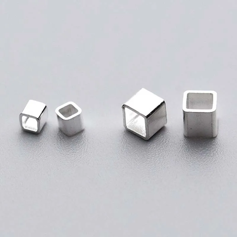 6PCS Real Pure Solid 925 sterling Silver Crimp End Beads Silver Crimps Silver End Bead Square Tube for Jewelry Making Findings