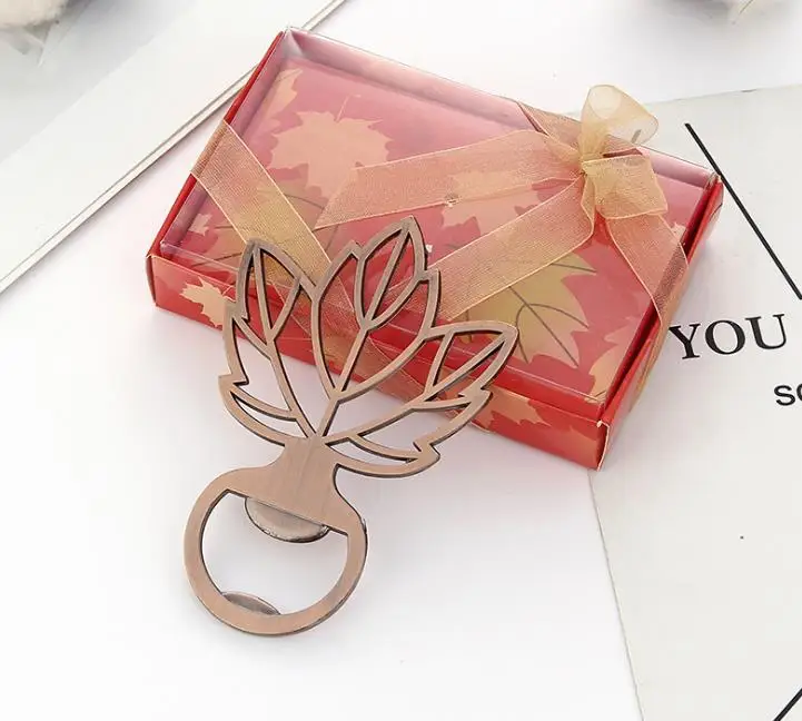 10 pçs folha de bordo rosa ouro abridor de garrafa favores de casamento presentes para convidados obrigado presente festa favores com caixa de presente