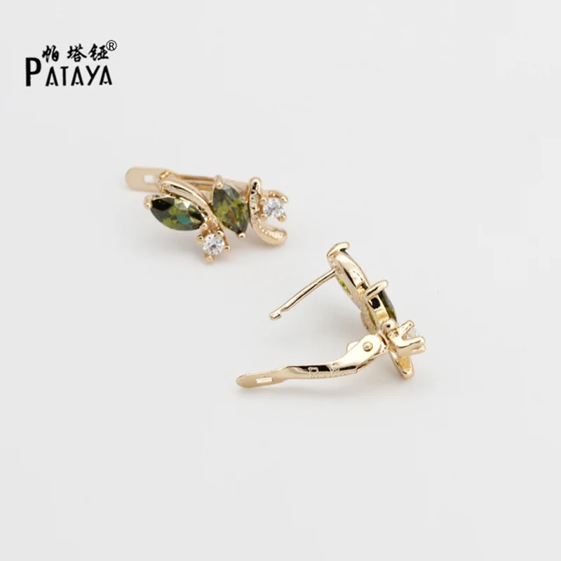 PATAYA New Olive Green Drop Earrings 585 Rose Gold Color Natural Zircon Inlay Brinco Turkey Antique Jewelry Dangle Earrings