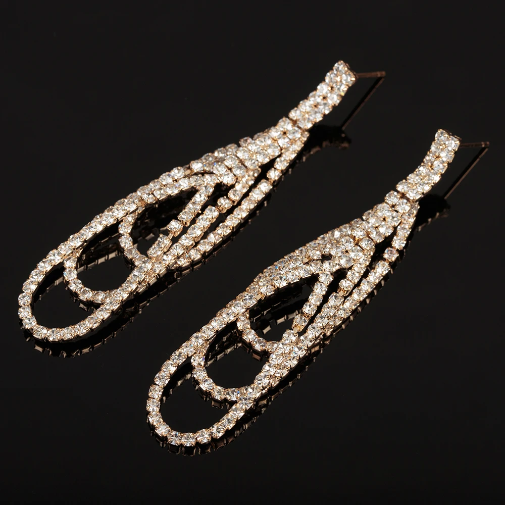 YFJEWE Wholesale New Fashion Full Rhinestone Crystal Long Dangle Earrings Wedding Jewelry Gift Bridal Wedding Earrings E457