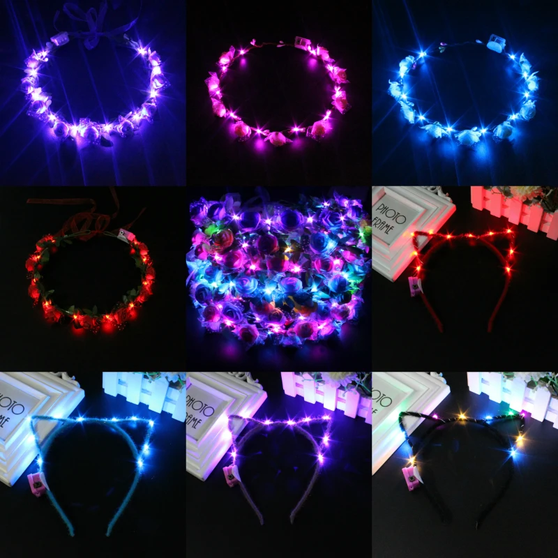 10Pcs/Lot Glow Wreath Luminous Headband Hoop LED Lamp Luminous Lovely Cat Ears Party Gathering Bar Night Club Birthday Props