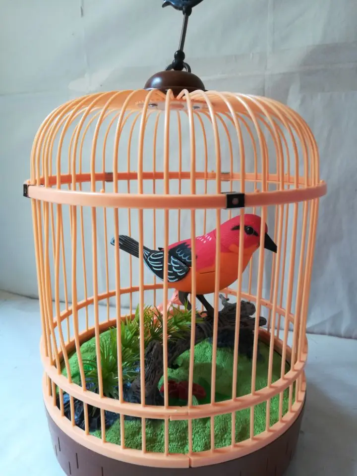 Voice control bird toy with birdcage,red bird large 25x20cm home  garden decoration gift b0555