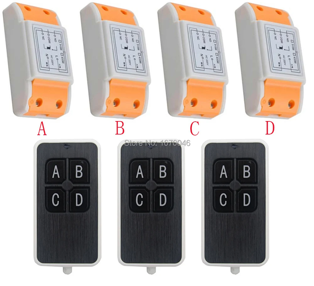 

New AC220V 1CH 10A wireless remote control switch system 3X Transmitter + 4X Receiver relay smart house z-wave