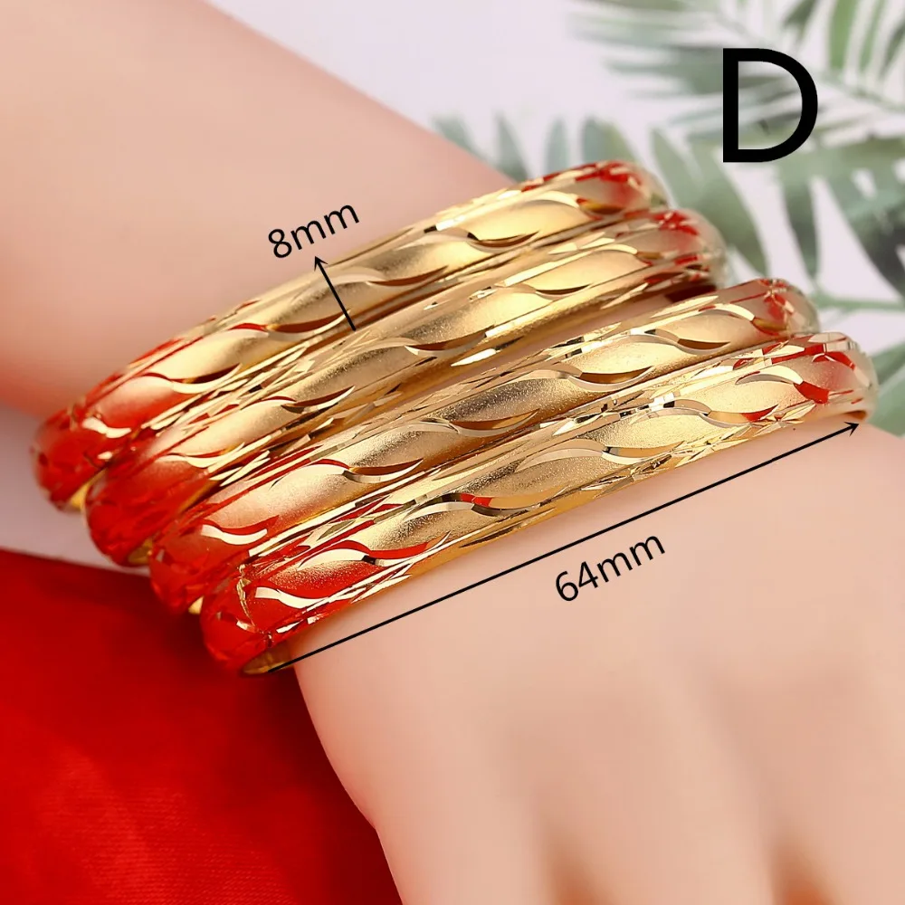 Openable Dubai Gold Bangles 64mm*8mm Width Women Men 1pcs Gold Bracelets African European Ethiopia Girls Bride Bangles Gift