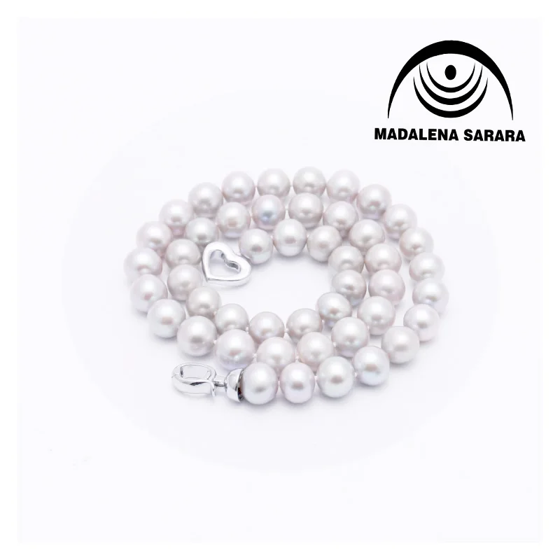 MADALENA SARARA AAA 8-9mm Freshwater Pearl Strand Necklace Gray Color Pearl Bead Strand Fine Luster  With Heart Clasp