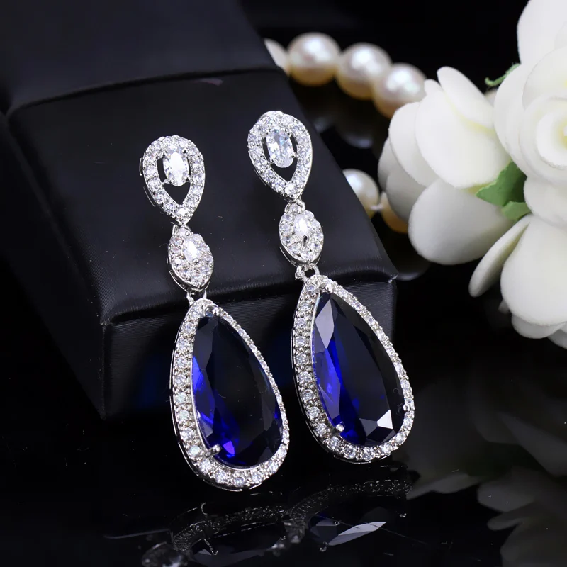 CWWZircons Classic Design Luxury Micro Pave Water Drop CZ Crystal Long Earrings For Women with Zircon Stones Settting CZ072