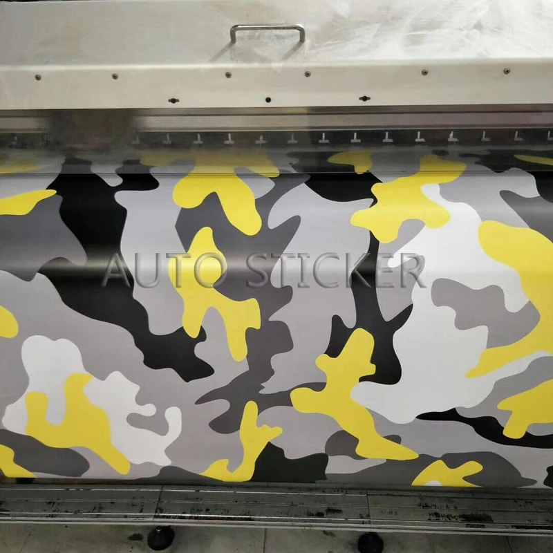 5/10/15/20/25/30m*1.52m Yellow Gray Snow Camouflage Vinyl Adhesive PVC Vinyl Film Car Wrap Snow Camo Vinyl For Boat DIY Decal