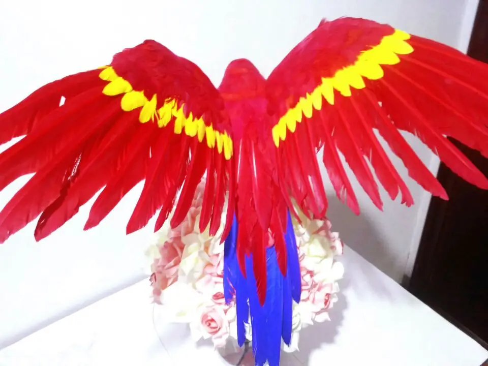 large 42x60cm spreading wings parrot colourful red feathers parrot bird hard model,garden decoration ornaments gift s1450