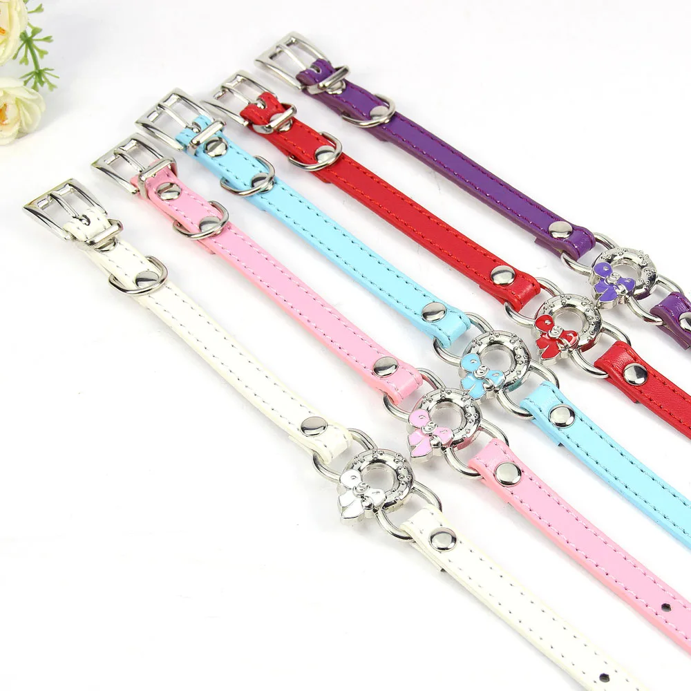 Personalized Leather Small Dog Collar Cute Bow pattern decoration Puppy Strap Cat Necklace Kitten Collars Dog Dccessorie XXS/XS