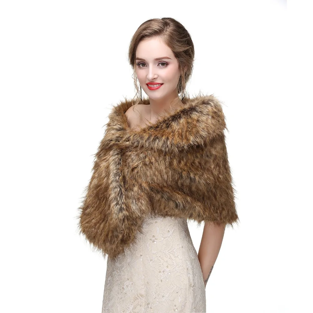 JaneVini 2020 Womens Brown Faux Fur Wrap Wedding Winter Boleros Gray Formal Bridal Wraps Shawl Fur Cape Jackets Bolero Mariage